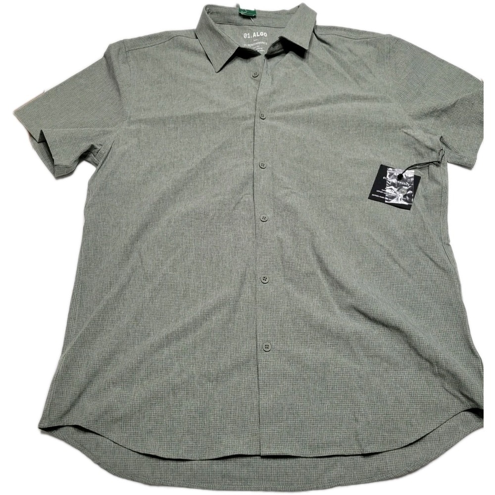 01.Algo NWT Mens Performance Large Green Tommi Commuter Short Sleeved Button Up
